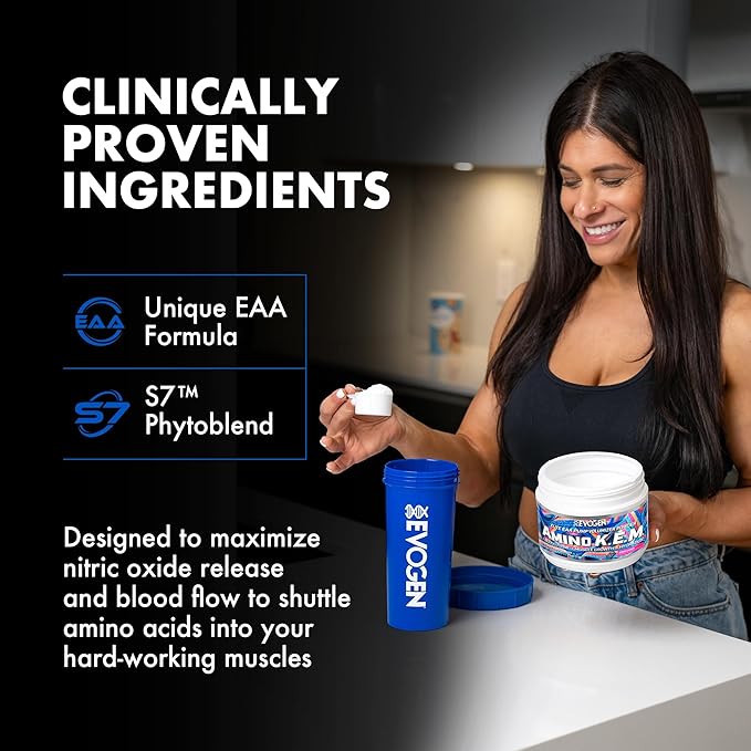 Evogen Amino K.E.M. - EAA &amp BCAA Powder Pump Volumizer | BCAAs Amino Acids Supplement for Blood Flow Muscle Growth &amp Hydration | Sour Candy | 30 Servings
