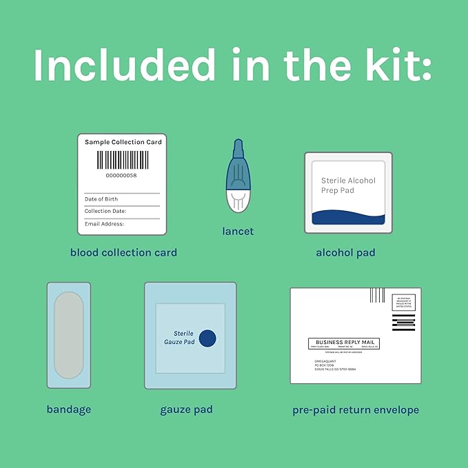 Omega Quant Omega-3 Index Complete - Complete Fatty Acid Profile Blood Test Kit | Includes - Omega-3s Omega-6s Saturated Fats Monounsaturated fats Trans Fats | 1 Complete Home Kit