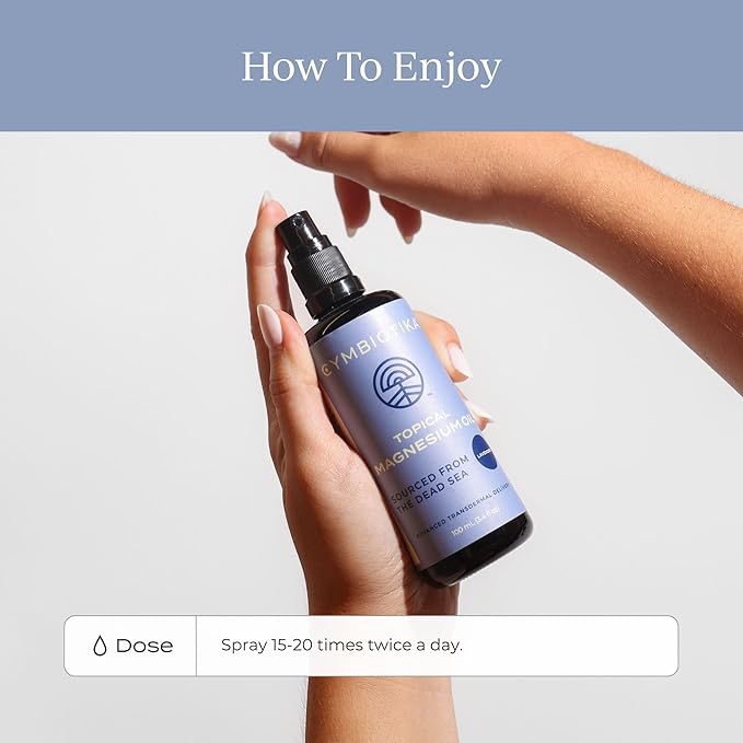 CYMBIOTIKA Topical Magnesium Oil Spray for Body USA Made Supplement for Leg Cramps Muscle Joint Health &amp Sleep Support Includes Magnesium Chloride Lavender Extract Aloe Vera - Skin Applicat