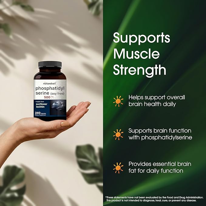 NatureBell Phosphatidylserine 500mg - 240 Capsules - Brain Health Support for Men &amp Women* - Bioavailable Sunflower Lecithin - Easy-to-Swallow Supplement - Gluten-Free