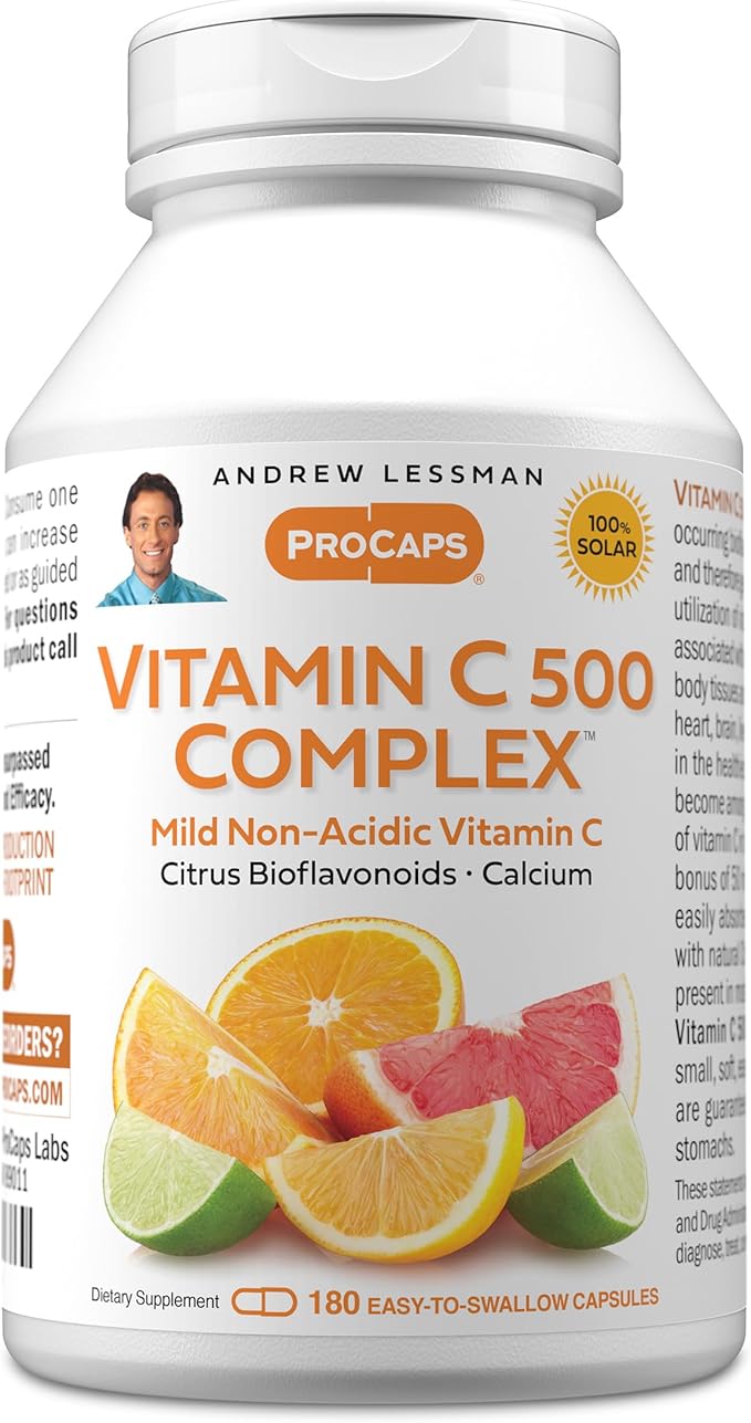 ANDREW LESSMAN Vitamin C 500 Complex 180 Capsules - Non-Acidic Vitamin C Plus Citrus Bioflavonoids for Immune System and Anti-Oxidant Support No Stomach Upset Small Easy to Swallow Capsules