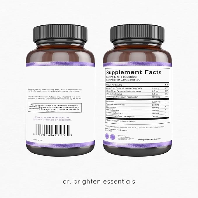 Dr. Brighten Myoinositol Plus - Doctor Formulated Ratio of Myo- and D-Chiro-Inositol to Support PCOS Symptoms Hormone Balance Healthy Ovarian Function and Regular Menstrual Cycles