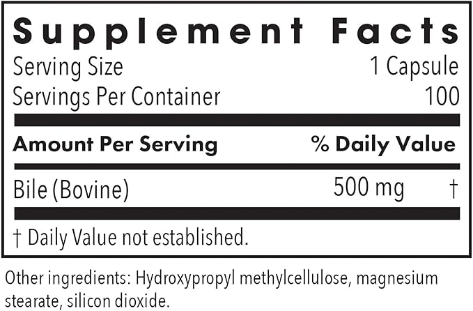 ARG Ox Bile 500 mg - Supports Fat Digestion - Delivers 500 mg Concentrated Bile Salts per Serving - Hypoallergenic &amp Vegetarian - 100 Servings - 100 Capsules