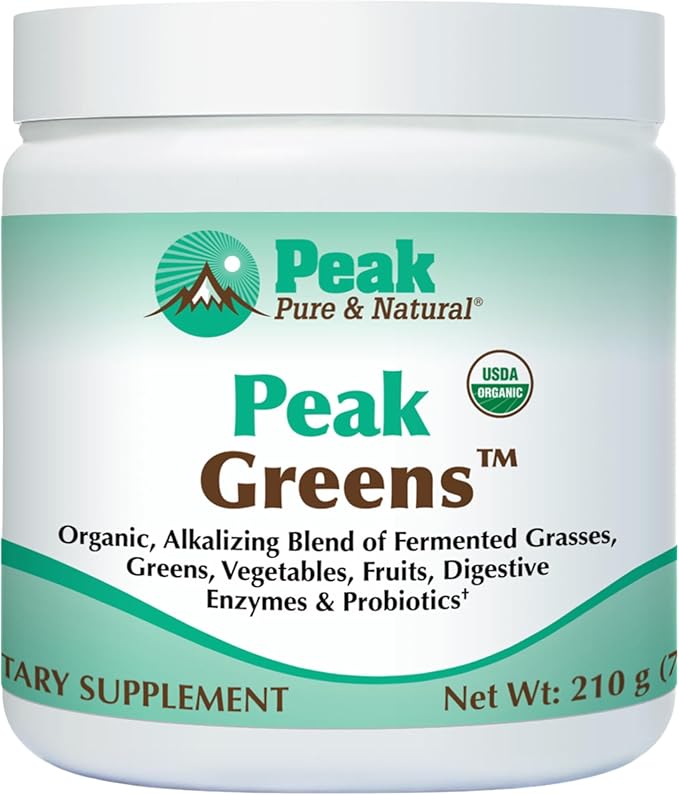 Peak Pure &amp Natural Peak Greens Support pH Balance and Alkalinity | Superfood Green Drink Powder | Blend of Fermented Grass Vegetable &amp Fruit | Digestive Enzyme &amp Probiotic Powder
