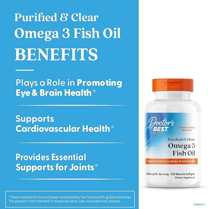 Doctor's Best Omega 3 Fish Oil Supplement for Women &amp Men - Source of DHA EPA &amp Omega-3 Fatty Acids Purified High 2000 mg Potency Heart Health Support Non-GMO Gluten Free - 120 Marine S