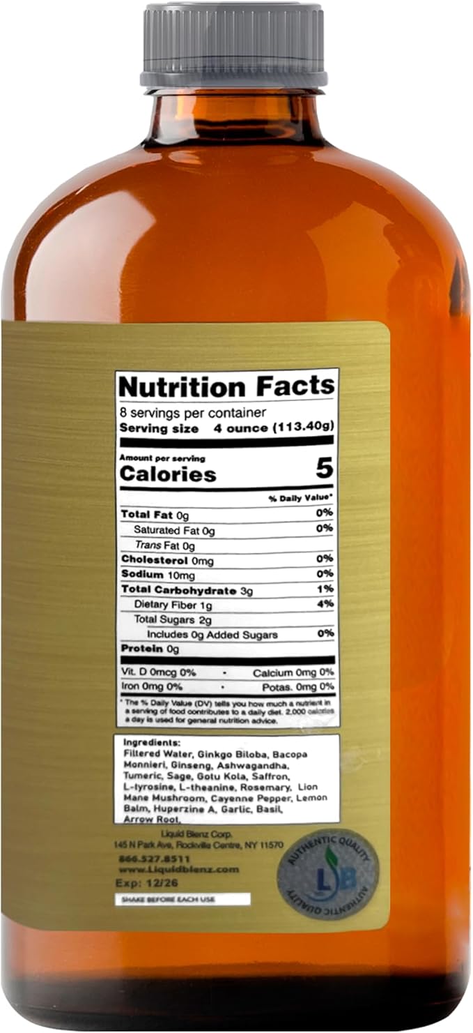LiquidBlenz Good Brain Tonic Herbal Brain Health Support Drink 16 oz Liquid Botanical Blend with Ginkgo Lion’s Mane &amp Adaptogens – Natural Focus &amp Clarity Tonic