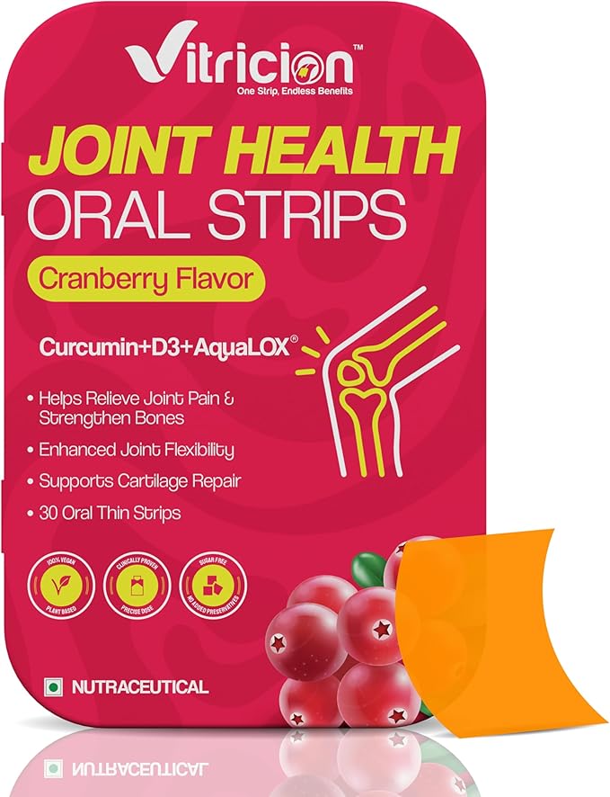 Joint Support Strips – 30 Strips – Fast-Dissolving Oral Supplement with Curcumin-D3 &amp AquaQ10 – Mobility &amp Flexibility Support for Men &amp Women – Cranberry Flavor
