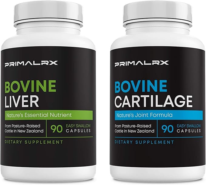 Duo – Grass-Fed Beef Liver &amp Bovine Cartilage Capsules: Freeze-Dried Whole-Food Organ Supplement Type II Collagen Supplement for Joint Support Mobility &amp Nutrient-Dense Energy (2 x 90caps)