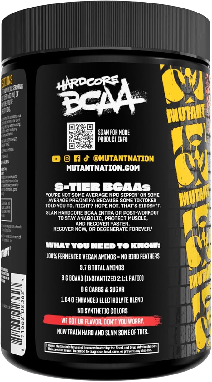 Mutant Hardcore BCAA - Pre Intra or Post Workout – BCAA Next Level branched-Chain Amino Acids Supplement – Hydration + Recovery - 30 Serving - Fruit Punch