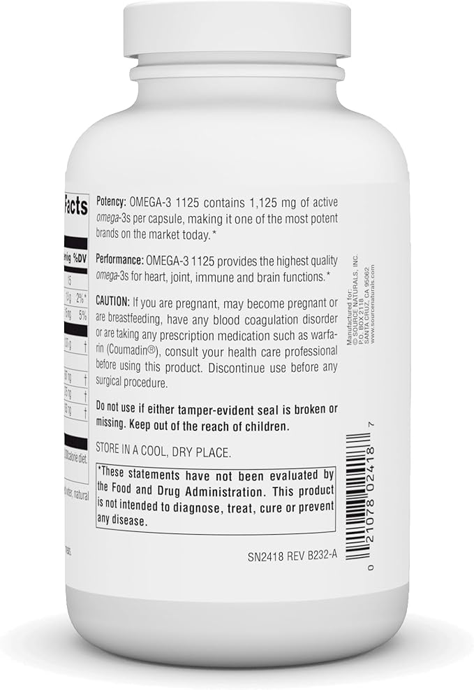 Source Naturals ArcticPure Omega-3 Fish Oil 1125mg Ultra Potency Maximum Strength EPA + DHA for Heart Joint Brain &amp Immune Health - 120 Softgels