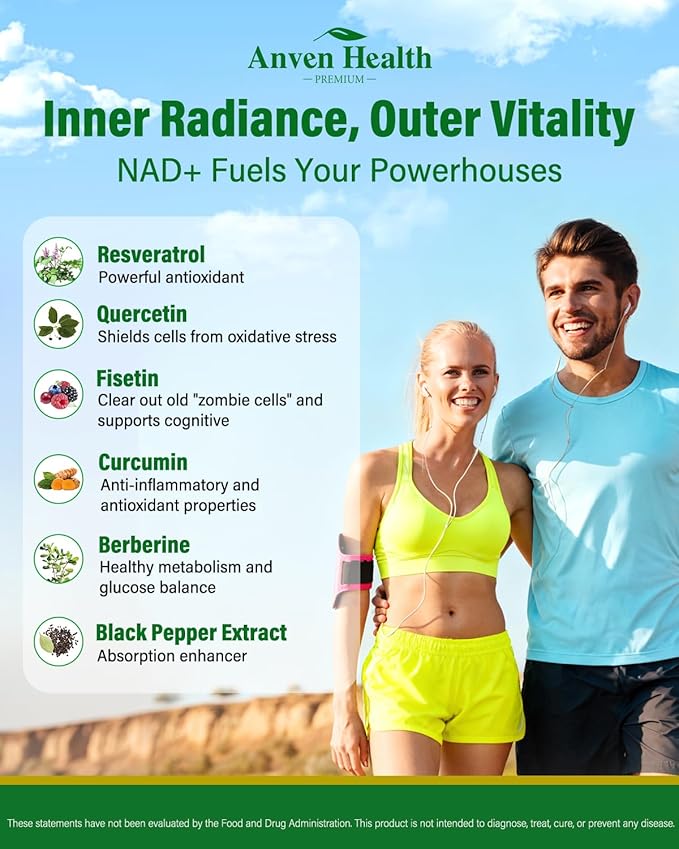 Liposomal NAD+ Resveratrol Supplement - NMN Alternative with Trans-Resveratrol Quercetin &amp Fisetin - NAD Plus for Women and Men Cellular Energy &amp Healthy Aging Non-GMO | 180 Capsules
