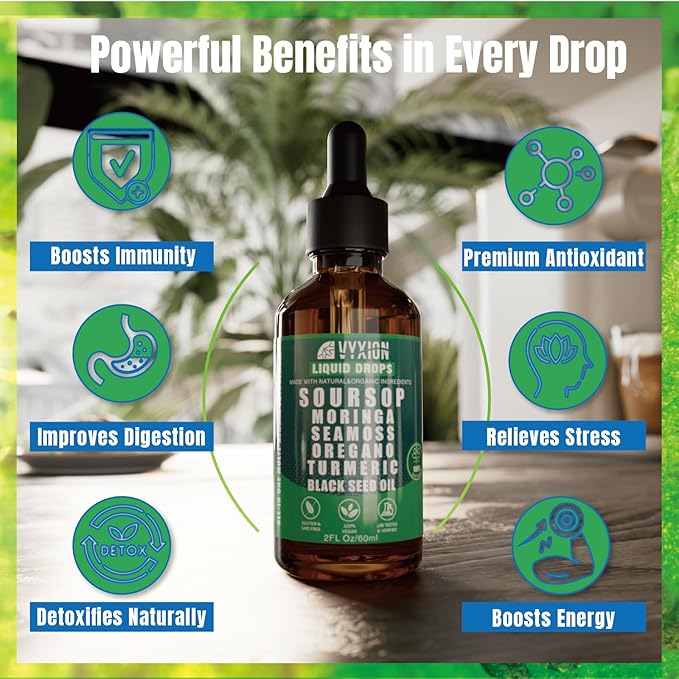 Soursop Bitters Liquid Drops 10 in 1 with Sea Moss Ashwagandha | Original &amp Tropical Mango Flavor Combo | 2-Pack (2 Fl Oz Each) | Herbal Extracts for Overall Health | Vegan Non-GMO Gluten-Free