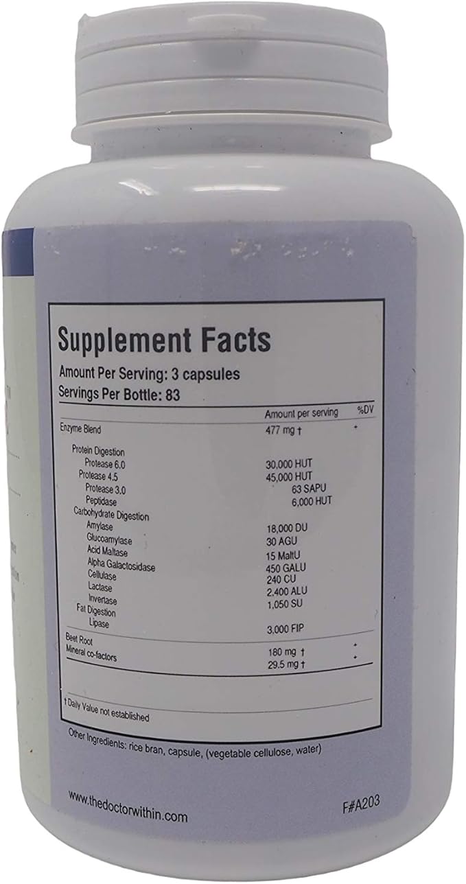 The Doctor Within - Digest-A-Zyme - Restores Critical Digestive Enzymes - 250 Veggie Capsules
