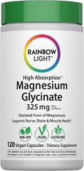 Rainbow Light Magnesium Glycinate 325 mg | 120 Capsules | High Absorption Chelated Form of Magnesium | Supports Nerve Bone &amp Muscle Health | Vegan Non-GMO and Gluten Free