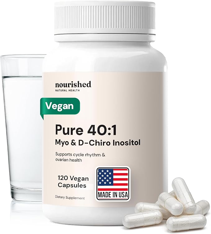 Nourished 40:1 Myo-inositol &amp D-Chiro Inositol Supplement for Women with Fertility Skin Health or Menstrual Cycle Symptoms - Hormone Balance for Women - 120 Capsules