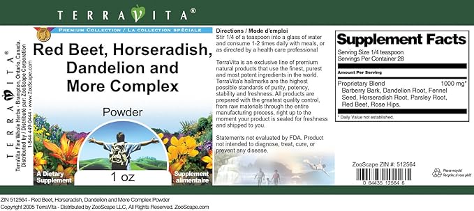Terravita Liver Complex Powder - Red Beet Horseradish Dandelion and More (1 oz ZIN: 512564) - 3 Pack