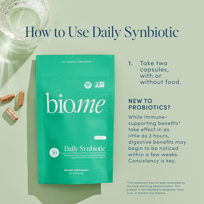 Synbiotic 3-in-1 Prebiotics Probiotics &amp Postbiotics for Digestive Health Gut Health Immune Support &amp Bloating Relief for Men &amp Women - 50 Billion CFU Per Serving - Vegan 60 Capsules (