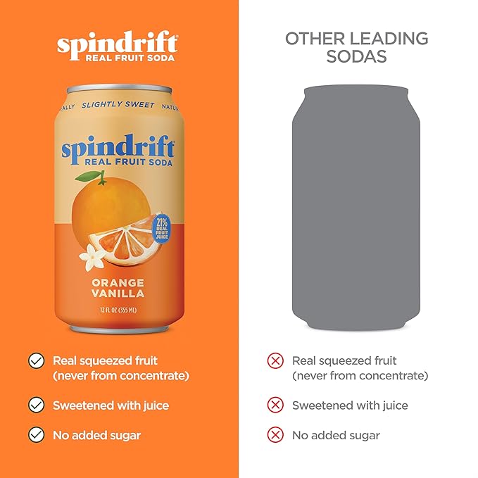 Spindrift Orange Cream Float Orange Vanilla Soda Made with Real Squeezed Fruit 12 Pack Case