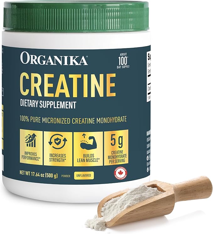 Organika Creatine Powder- 100% Pure Micronized Creatine Monohydrate - Helps Build Lean Muscle Increase Strength and Improved Recovery and Performance for Men and Women - 500g 100 Servings