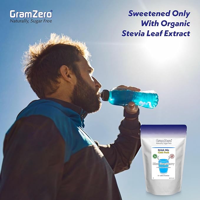 GramZero All Natural Blue Raspberry Zero Calorie Sugar Free Drink Mix Great For Nutrition Club Loaded Tea Stevia Sweetened