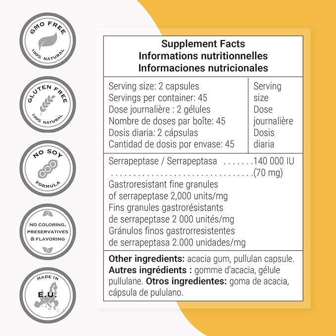 Supersmart - Serrapeptase 120000IU per Day (High Potency) - Bioactive Proteolytic Enzyme - Serratia Peptidase Supplement | Non-GMO &amp Gluten Free - 90 DR Capsules