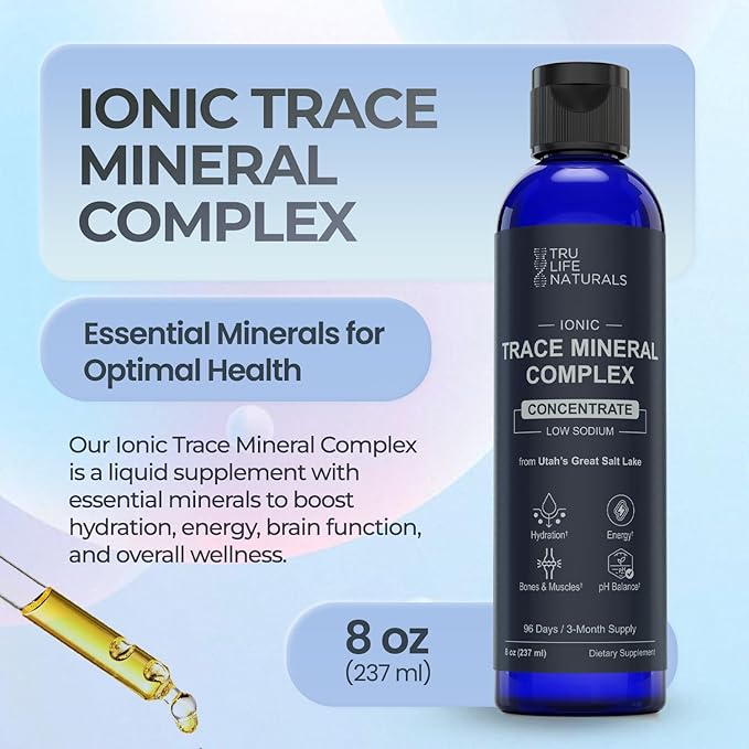 Trace Mineral Complex – 8 oz (96 Servings) – 72+ Ionic Minerals Concentrate/Magnesium Chloride Boron Potassium/Supports Hydration &amp Electrolyte Balance