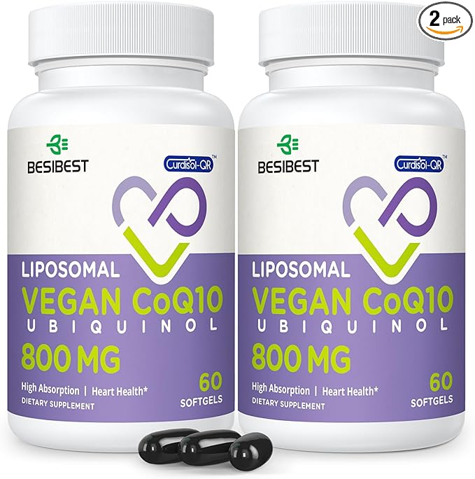 Liposomal Ubiquinol CoQ10 800 MG Softgel High Absorption CoQ10 Ubiquinol Supplement Active Coenzyme Q10 800mg Powerful Antioxidant for Heart &amp Brain Function Energy Production 120 Vegan Softg