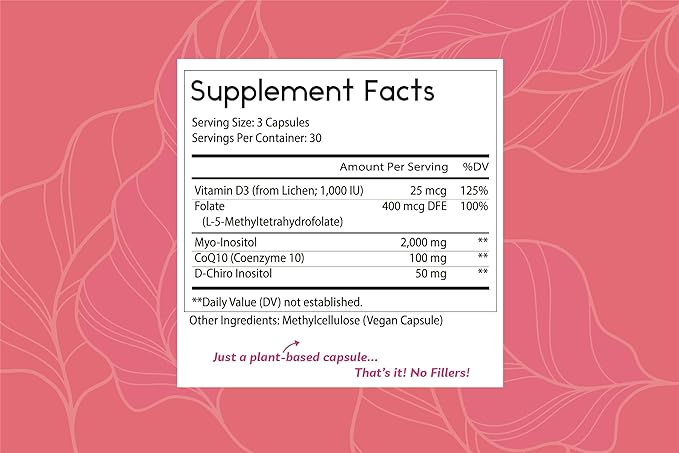 Thomas' all-natural Remedies Myo Inositol Supplement &amp D-Chiro Inositol Blend Supplement with Folate and Vitamin D3 40 to 1 Ratio Non-GMO No Fillers CoQ10 90 Vegan Capsules