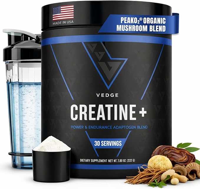 VEDGE Nutrition Creatine + | Vegan Plant-Based Creatine Monohydrate Powder | Energy Performance &amp Function | Ergogenic Aids for Athletes | Unflavored 30 Servings