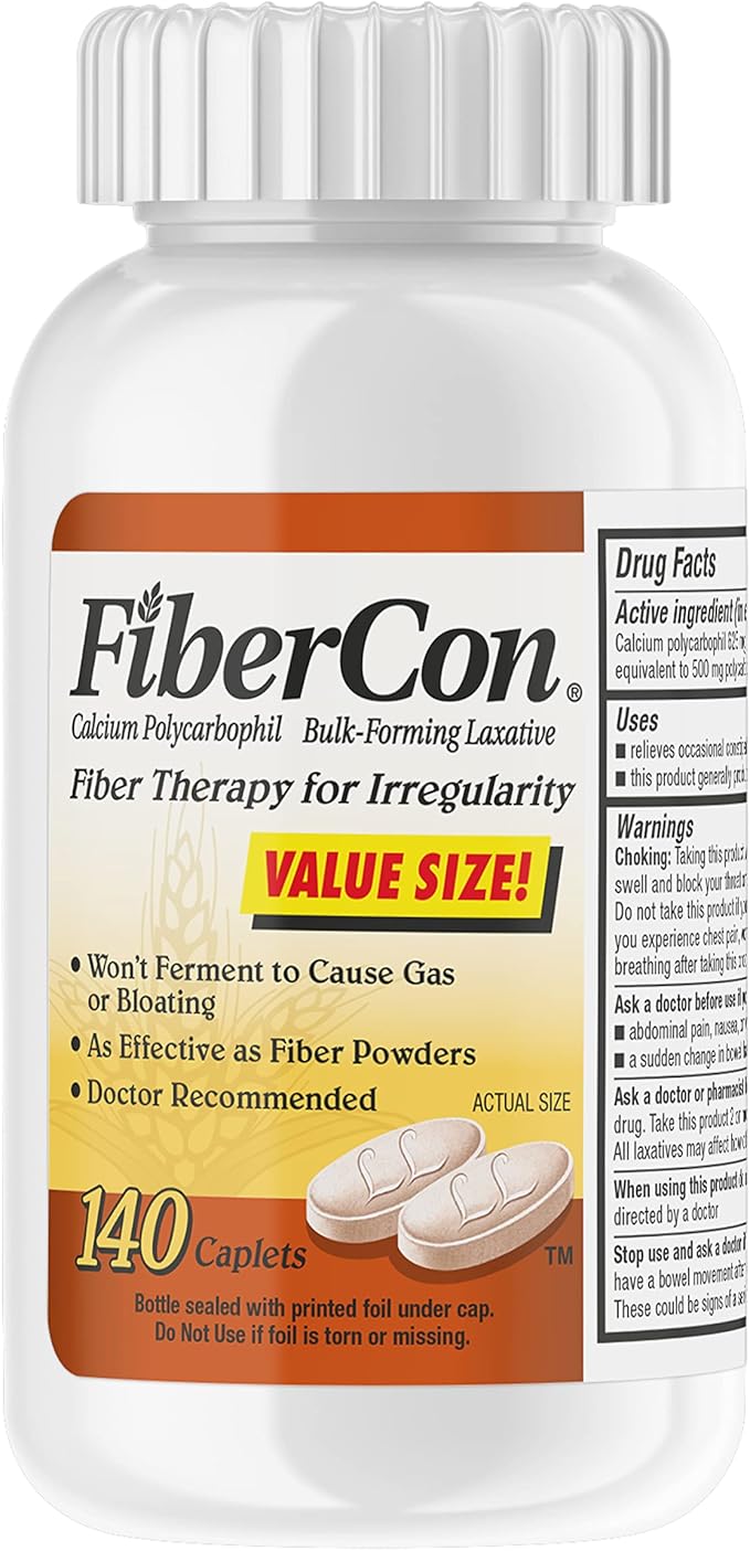 Fibercon Fiber Therapy Coated Caplets Safe Simple &amp Comfortable Insoluble Fiber &amp Colace Regular Strength Stool Softener 100 mg Capsules 100 Count Docusate Sodium Stimulant-Free