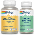 SOLARAY Vegan Betaine HCL w/Pepsin and Bean Enzyme - Digestive Health Bundle - Hydrochloric Acid Supplement and Alpha Galactosidase Digestive Enzymes for Gut Health Support 60-Day Guarantee 90/60ct