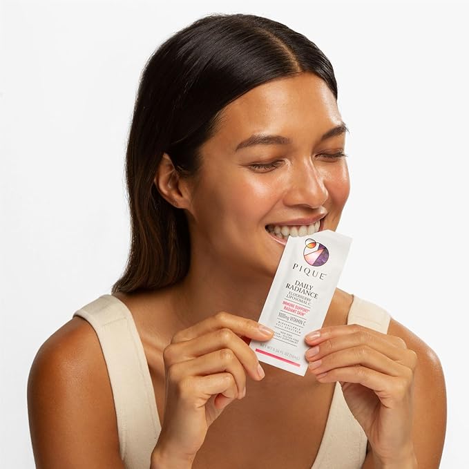 PIQUE Daily Radiance Liposomal Vitamin C for Immune Support - 1000 mg Vitamin C &amp 1900 mg Elderberry per Packet Powerful Antioxidants for Healthy Collagen Production - 28 Packets (10mL Each)