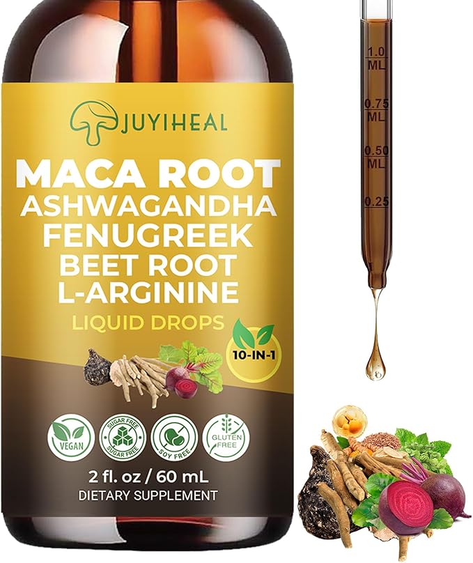 10-in-1 Maca Root Liquid Drops Maca Root with Ashwagandha Nettle Fenugreek Beet Root and L-Arginine Maca Supplement for Overall Support - 2 fl oz