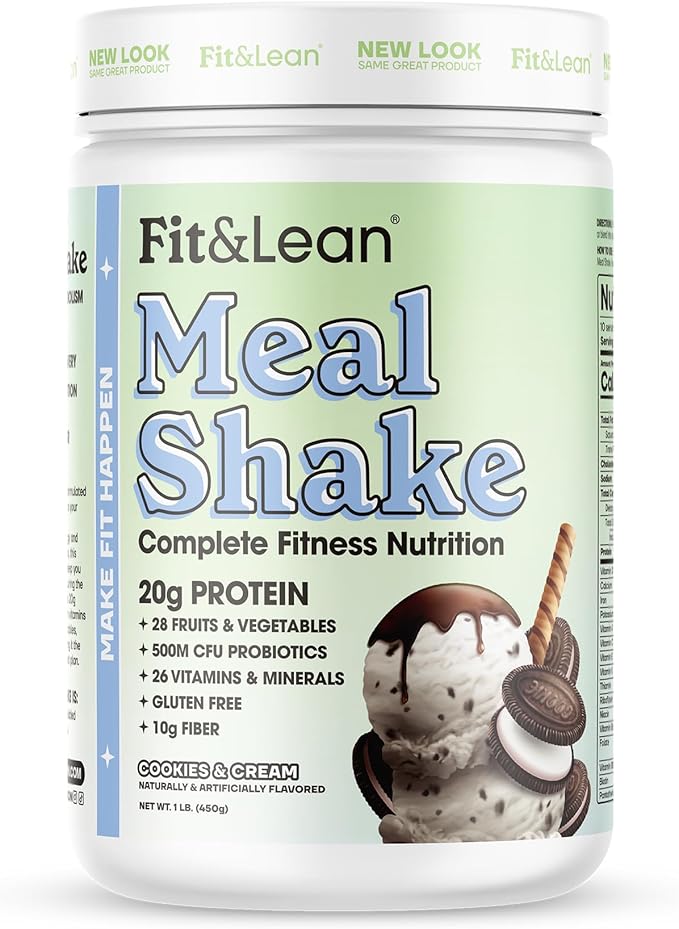 Fit &amp Lean Meal Shake Fat Burning Meal Replacement Meal Replacement with Protein Fiber Probiotics and Organic Fruits &amp Vegetables Cookies and Cream 1lb 10 Servings Per Container