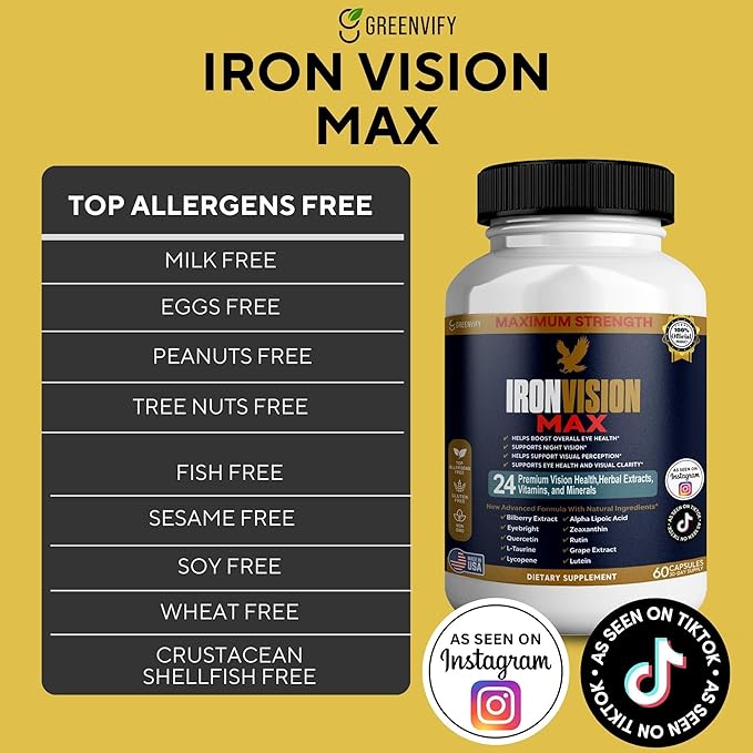 IronVision Max Eye Health Supplement 24 Premium Vitamins &amp Minerals Lutein Bilberry Extract 60 Capsules (2)