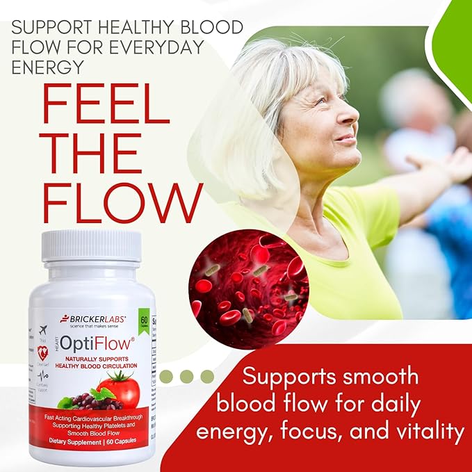 Bricker Labs OptiFlow Circulation Supplement – Supports Healthy Blood Flow &amp Cardiovascular Function Vascular Health with FruitFlow &amp resVida Resveratrol Gut-Friendly Formula 60 Capsules