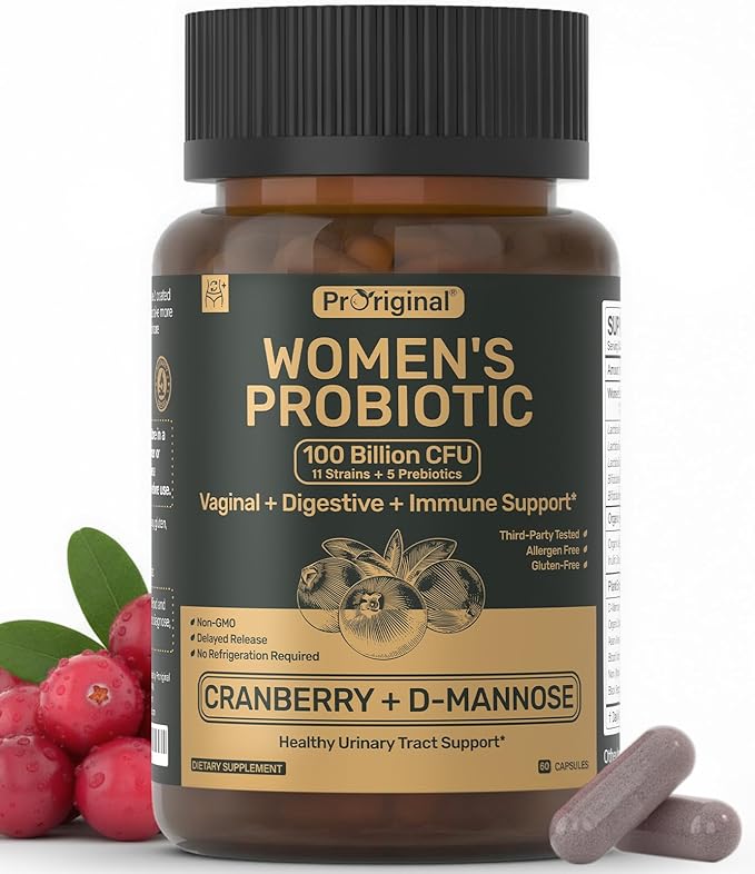Probiotics for Women - 100 Billion CFU 11 Strains with Organic Prebiotics Cranberry Extract D-Mannose - Women’s Probiotic for Digestive Vaginal Urinary Health &amp pH Balance - Non-GMO 60 Capsu