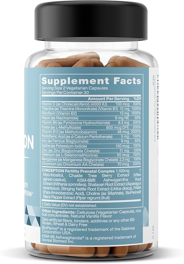 Eu Natural Conception for Her Fertility Supplements for Women - Ovulation Hormonal Balance &amp Regular Cycle Support - Myo-Inositol Folate Shatavari &amp Vitex - 60 Vegetarian Capsules