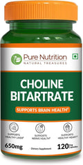 Pure Nutrition Choline Bitartrate 650mg | 120 Veg Capsules | 4 Month Supply | Supports Overall Wellness &amp Daily Nutritional Intake | 100% Vegetarian Non GMO.