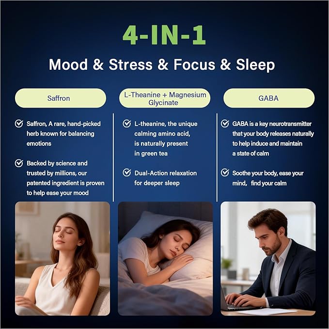 L Theanine 200mg with Saffron GABA Magnesium Glycinate &amp Vitamin B6 L-Theanine Supplement Advanced Complex Formula for Mood Relaxation &amp Stress Relief &amp Sleep Support 60 Vegan Capsules