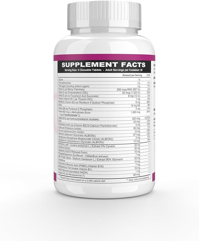 Methyl-Life® Methylated Multivitamin – Chewable Multi with Active Folate (Cerebrofolate®) &amp B12 – High Absorption Vegan Non-GMO Gluten-Free | 120 Tablets