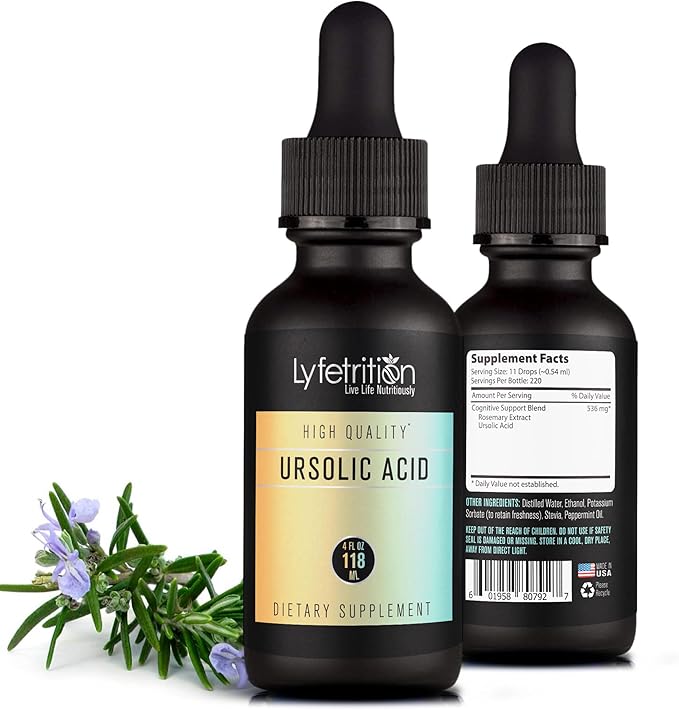 Lyfetrition Ursolic Acid with Rosemary Extract 118 ml 4 FL Oz Liquid 220 Servings Made in USA Quick Absorption Potent Ingredients Non-GMO