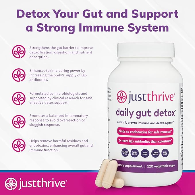 Just Thrive Probiotic &amp Antioxidant 30 Caps &amp Daily Gut Detox 120 Caps Bundle Spore-Based Digestive &amp Immune Support Complete Detox &amp Immune Support - 30-Day Supply