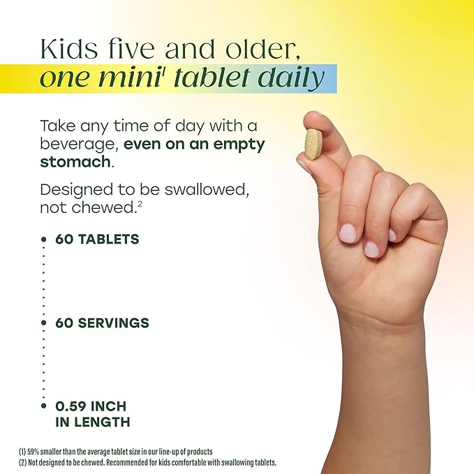 MegaFood Kids One Daily Multivitamin - Convenient Mini Multivitamin for Kids - with Zinc Vitamins C B &amp D - Vegetarian Gluten Free Non GMO - 60 Tablets 60 Servings