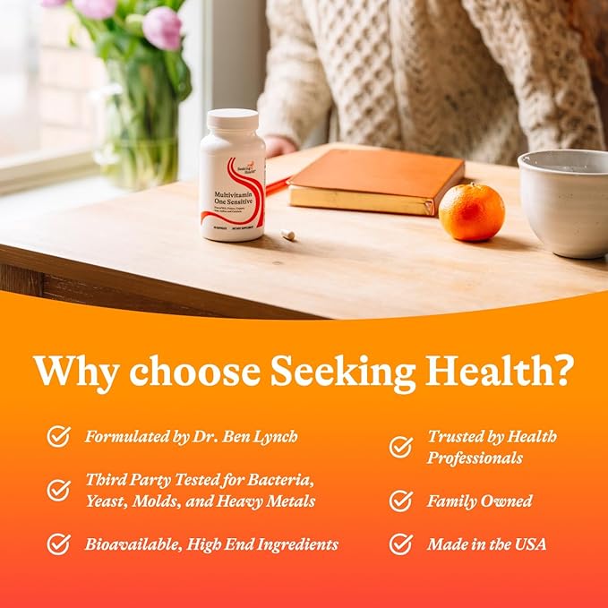 Seeking Health Multivitamin One Sensitive Daily Vitamin Without B12 Folate Copper Iron Iodine Calcium Choline and Lutein Antioxidant Support Vegetarian and Vegan (45 Capsules)