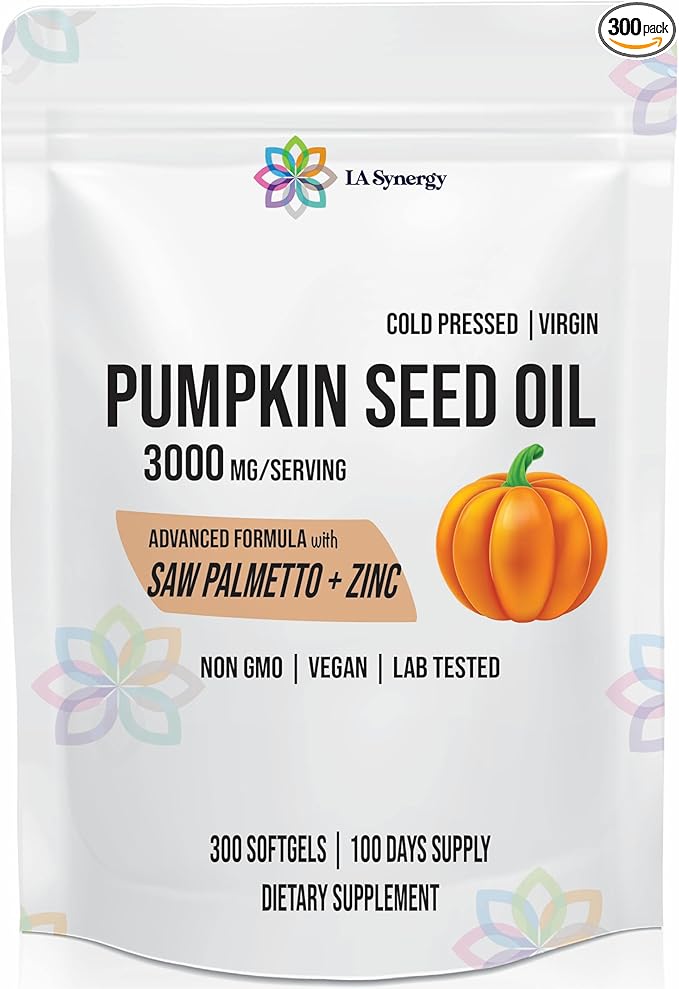 Pumpkin Seed Oil 3000mg 3-in-1 with Saw Palmetto and Zinc High-Potency Formula for Hair Skin Rich in Phytosterols &amp Fatty Acids Prostate Health Urinary Tract Support - 300 Counts