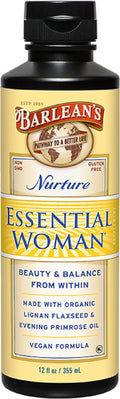 Barlean's Essential Woman Liquid Supplement for Women Organic Flaxseed and Evening Primrose Oil for Healthy Hair Nails and Skin Omega 3 6 9 and GLA 12 oz