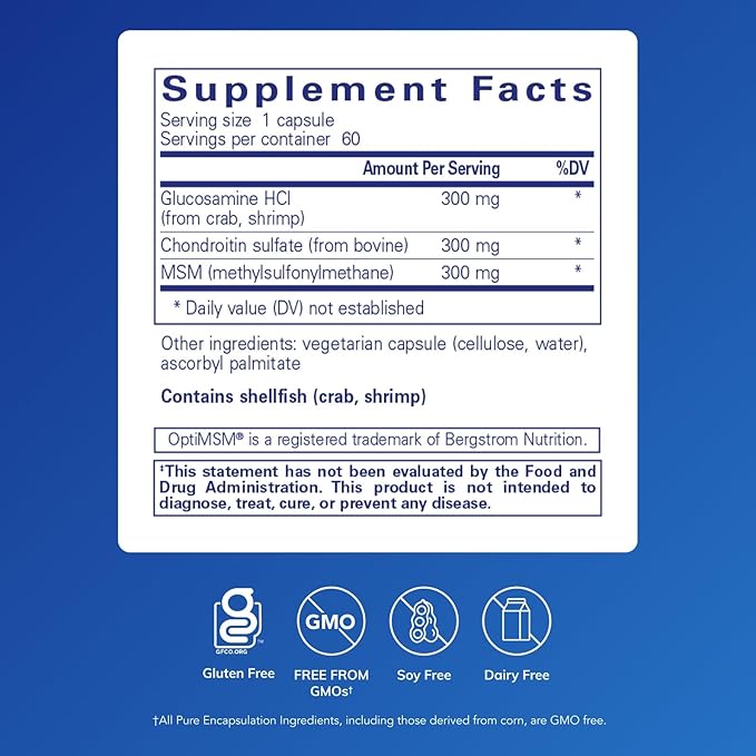 Pure Encapsulations Glucosamine Chondroitin with MSM - Supports Joint Health &amp Normal Cartilage Formation* - Maintains Enzyme Activity - Gluten-Free &amp Non-GMO - 60 Capsules