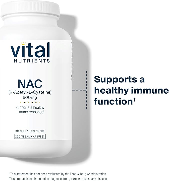 Vital Nutrients NAC 600mg - N-Acetyl Cysteine - Vegan NAC Supplement - Antioxidant for Sinus Liver Immune and Respiratory Health* - Gluten Dairy Soy Free - 200 Capsules