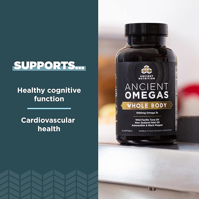 Ancient Nutrition Ancient Omegas Whole Body - ALA DHA EPA from Wild Caught Fish - 90 Capsules